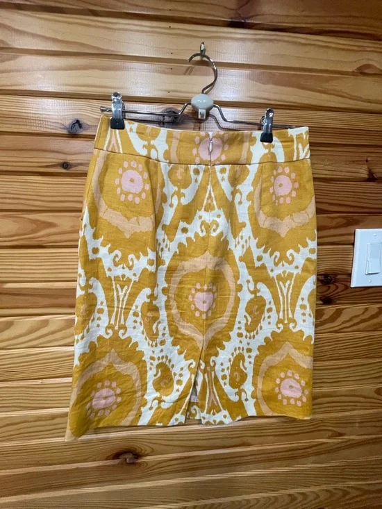 J. Crew Yellow and Cream Floral Ikat Pencil Skirt with Pink Accents - Picture 2 of 3